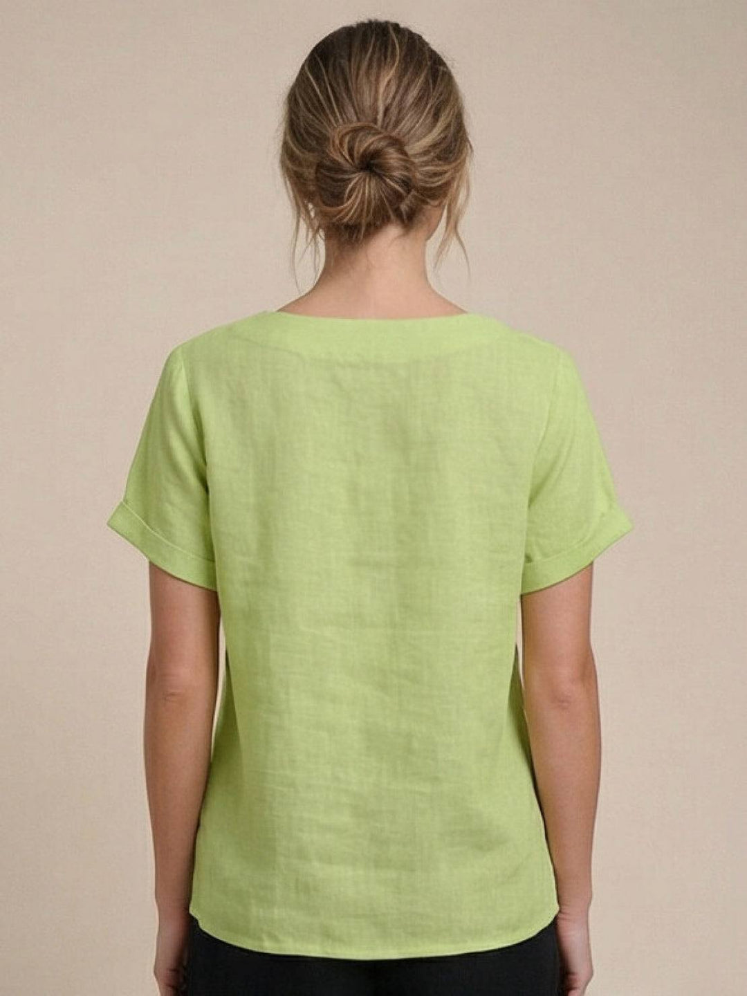 Foreen | Top casual da donna con scollo a girocollo, dettaglio bottoni e maniche corte
