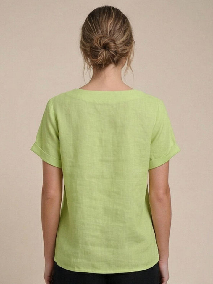 Foreen | Top casual da donna con scollo a girocollo, dettaglio bottoni e maniche corte