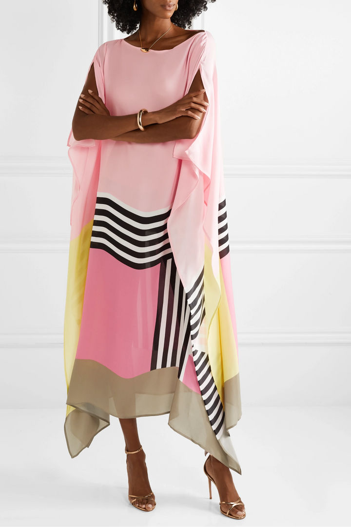 Aria | Vestido Caftán para Mujer con Estampado Geométrico y Mangas Murciélago, Vestido Largo