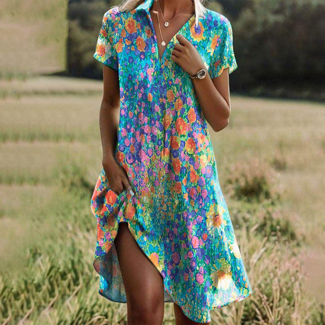 Mira™ | Vintage Boho V-Neck Dress