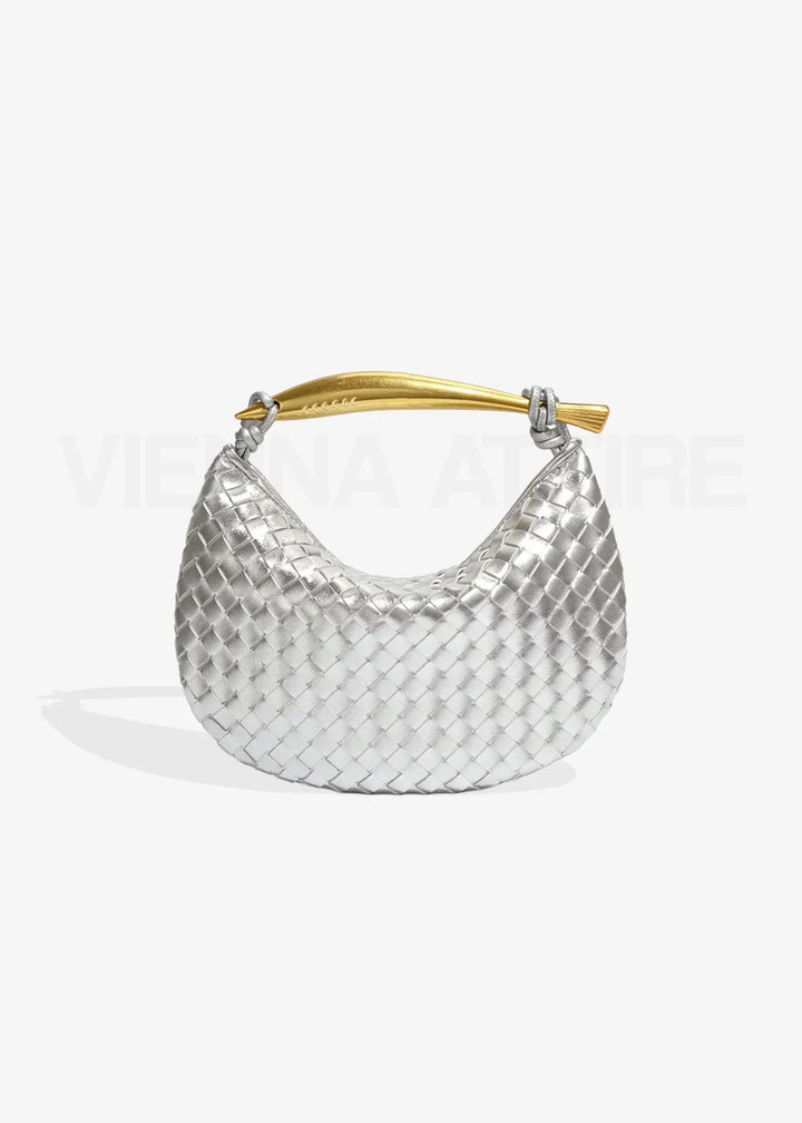 Alexandra – Sac à motif tissé avec poignée dorée
