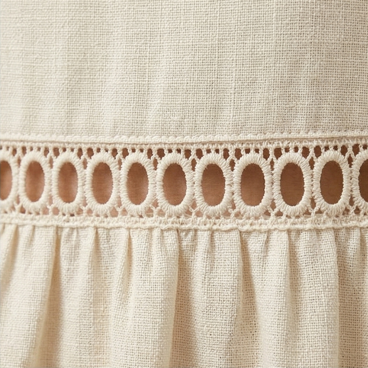Midi Dress for Women Cotton Linen with Lace Detail