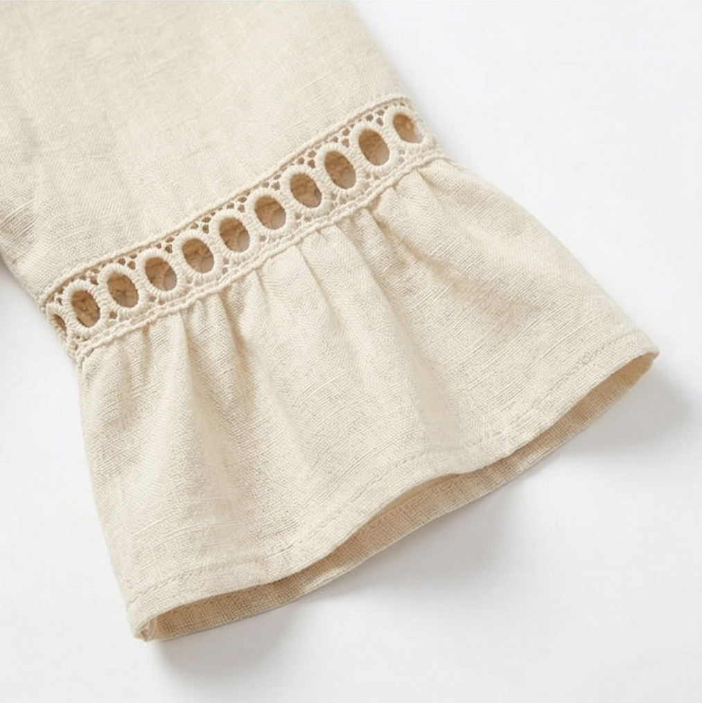 Midi Dress for Women Cotton Linen with Lace Detail
