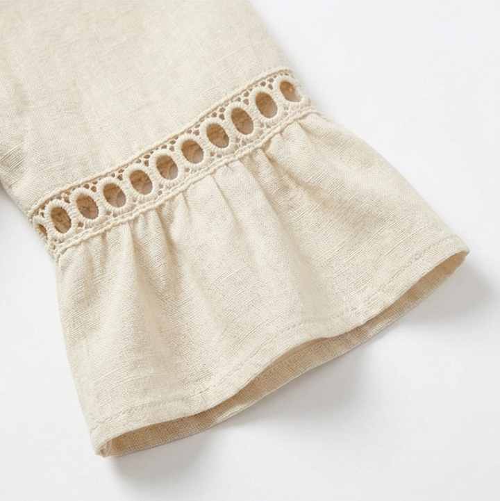 Midi Dress for Women Cotton Linen with Lace Detail