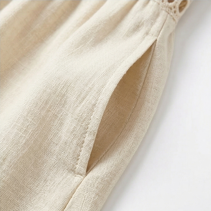 Midi Dress for Women Cotton Linen with Lace Detail
