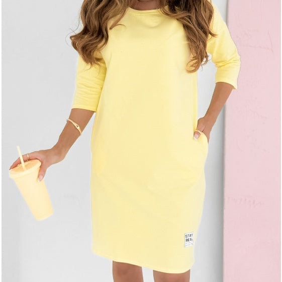 Skye | Vestido sudadera casual para mujer, vestido mini de manga 3/4