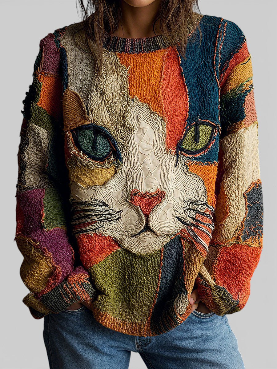 Cat Print Blouse for Women | Relaxed Fit Casual Top