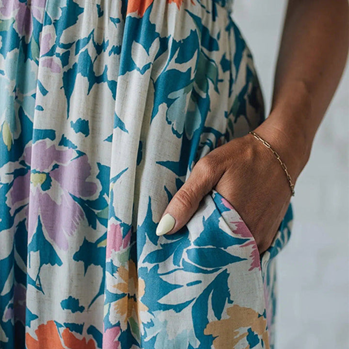Maxikleid mit Blumenmuster, gerafftes Oberteil, verstellbare Träger