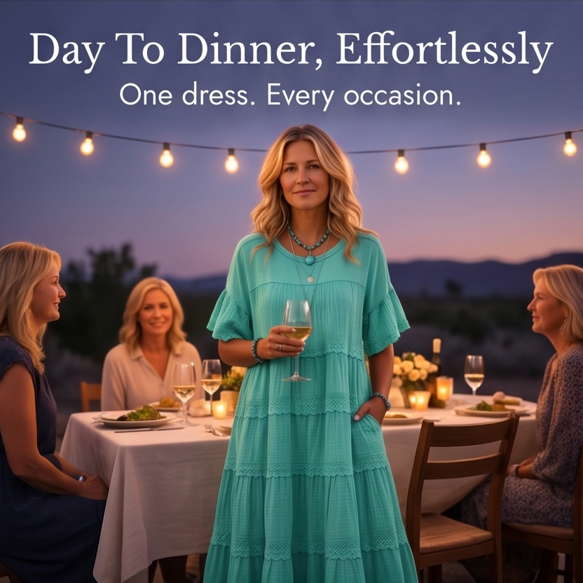 Tiered Lace Midi Dress with Pockets - Flutter Sleeve A-Line