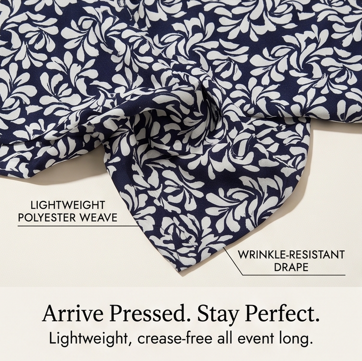 Navy Floral Dress with Built-In Jacket for Special Occasions