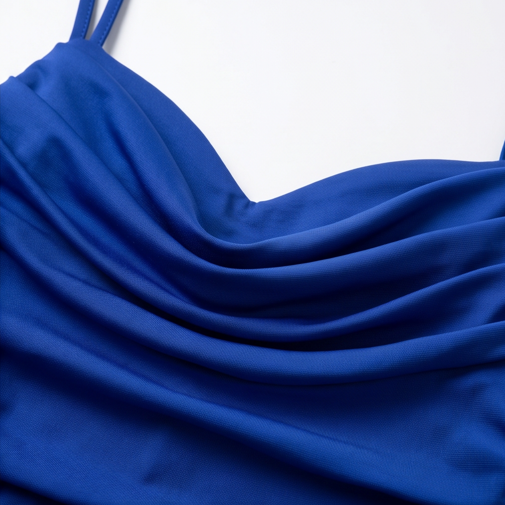 Cowl Neck Mini Dress - Ruched Satin Wedding Guest Dress