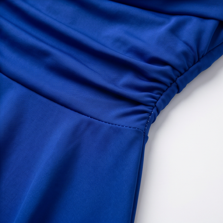 Cowl Neck Mini Dress - Ruched Satin Wedding Guest Dress