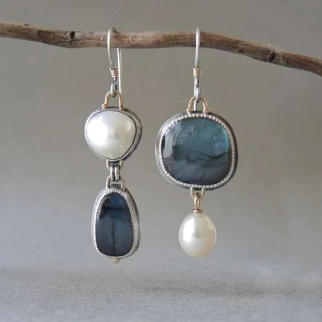 Azura™ | Boucles d'oreilles vintage en pierre bleue et perle
