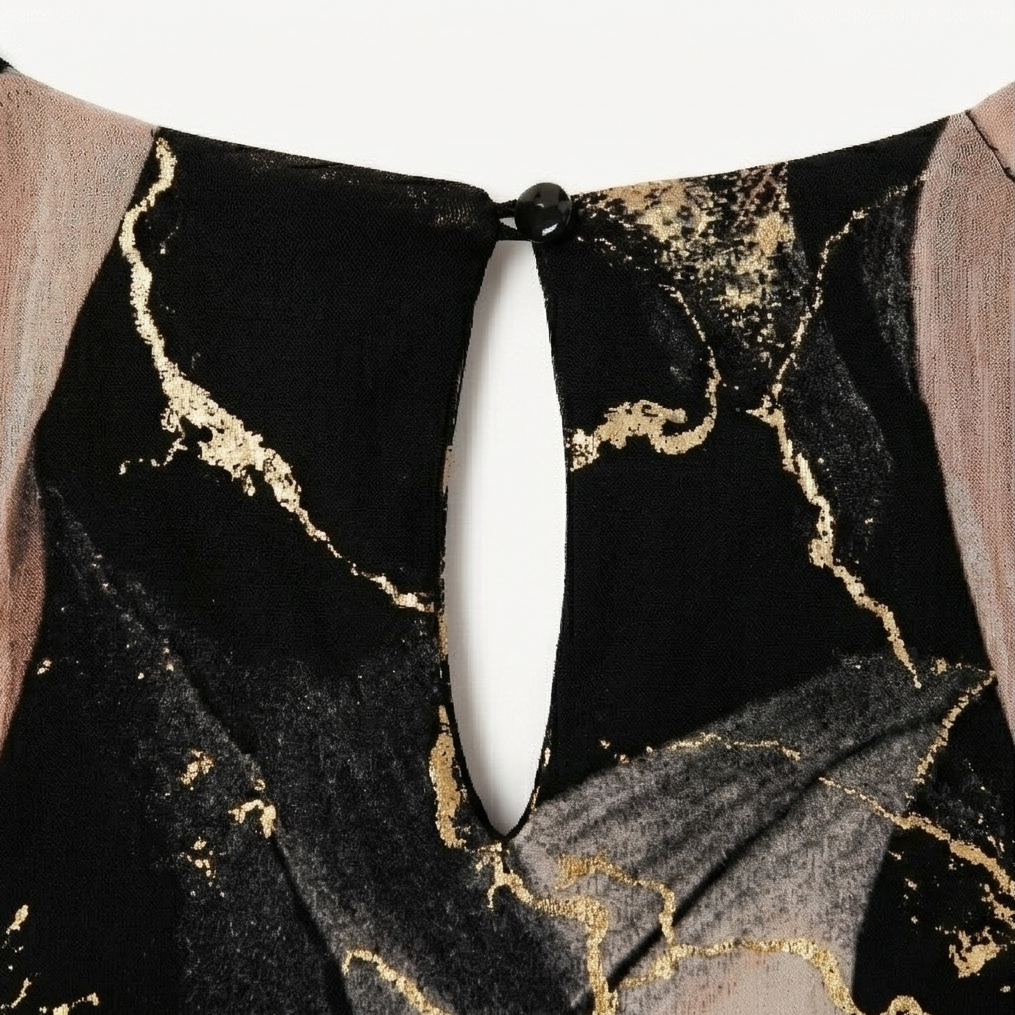Vivara™ – Marble Gold Chiffon Maxi Dress